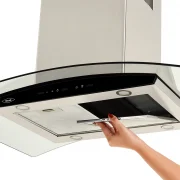 CAMPANA ISLA VIDRIO INOX NEGRO 90CM 3 VELOCIDADES HACEB / 9003206